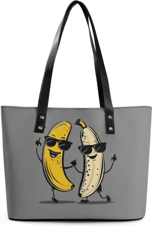 Banana And Naked Banana Novelty Fashion Women's Handbags Printed Tote Bag Shoulder Purse Top Handle With Pocket 11 X 11.5 X 5.5 Inch
