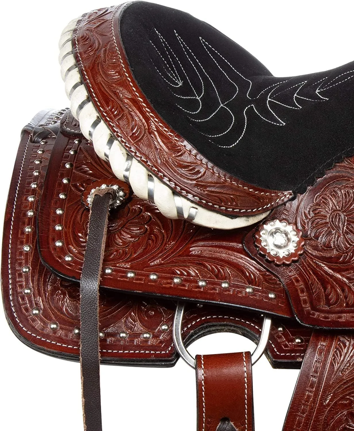 Barrel Racer Show Trail Riding Tooled Leather Western Saddle Tack Horse and Pony Size 10 to 18 Inches Seat
