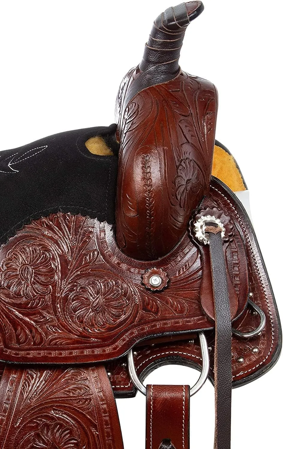 Barrel Racer Show Trail Riding Tooled Leather Western Saddle Tack Horse and Pony Size 10 to 18 Inches Seat