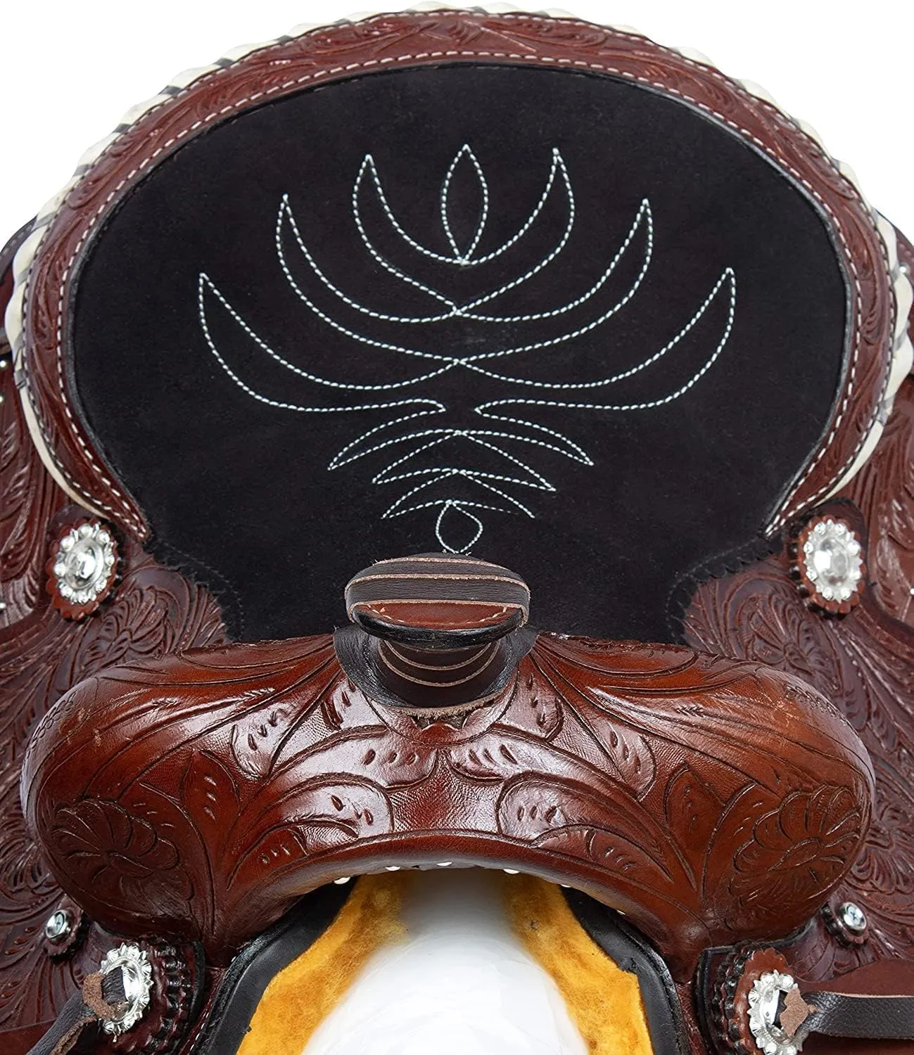 Barrel Racer Show Trail Riding Tooled Leather Western Saddle Tack Horse and Pony Size 10 to 18 Inches Seat