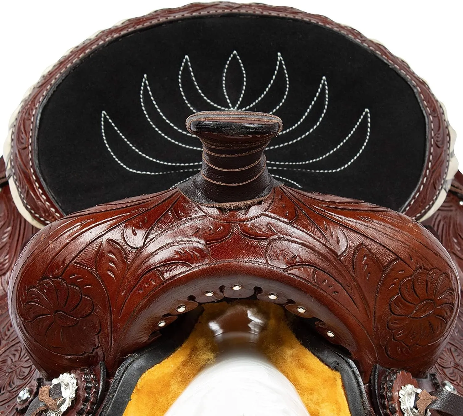Barrel Racer Show Trail Riding Tooled Leather Western Saddle Tack Horse and Pony Size 10 to 18 Inches Seat