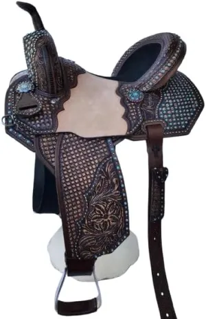 Barrel Racing Western Leather Horse Saddle Handmade Premium Comfort Riding Trail Equestrian Tooled Carved Horse Sdadles for Horse Riding Size : 10"-18" inches Seat Available