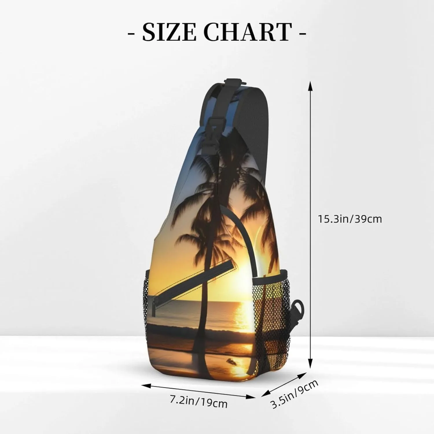 Beach Sunrise And Backlit Palm Tree Unisex Casual Diagonal Chest Bag,Multipurpose Crossbody Shoulder Bag Travel Hiking Daypack