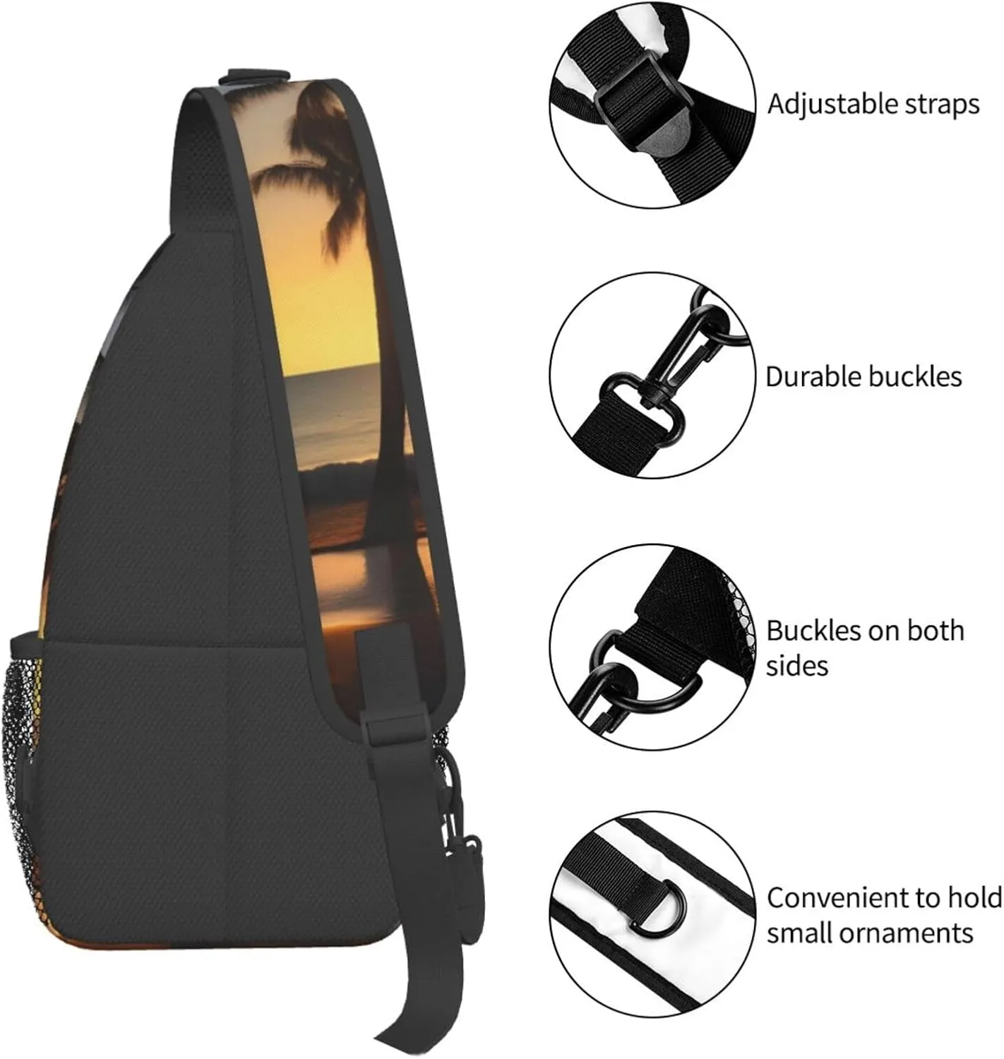 Beach Sunrise And Backlit Palm Tree Unisex Casual Diagonal Chest Bag,Multipurpose Crossbody Shoulder Bag Travel Hiking Daypack