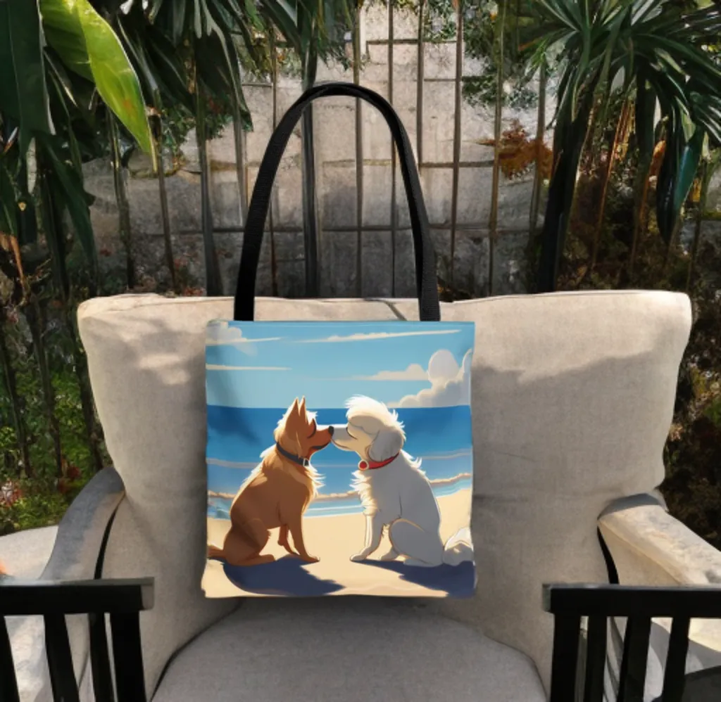 Beachy Tote Bags - Stylish and Durable Pups on The Beach