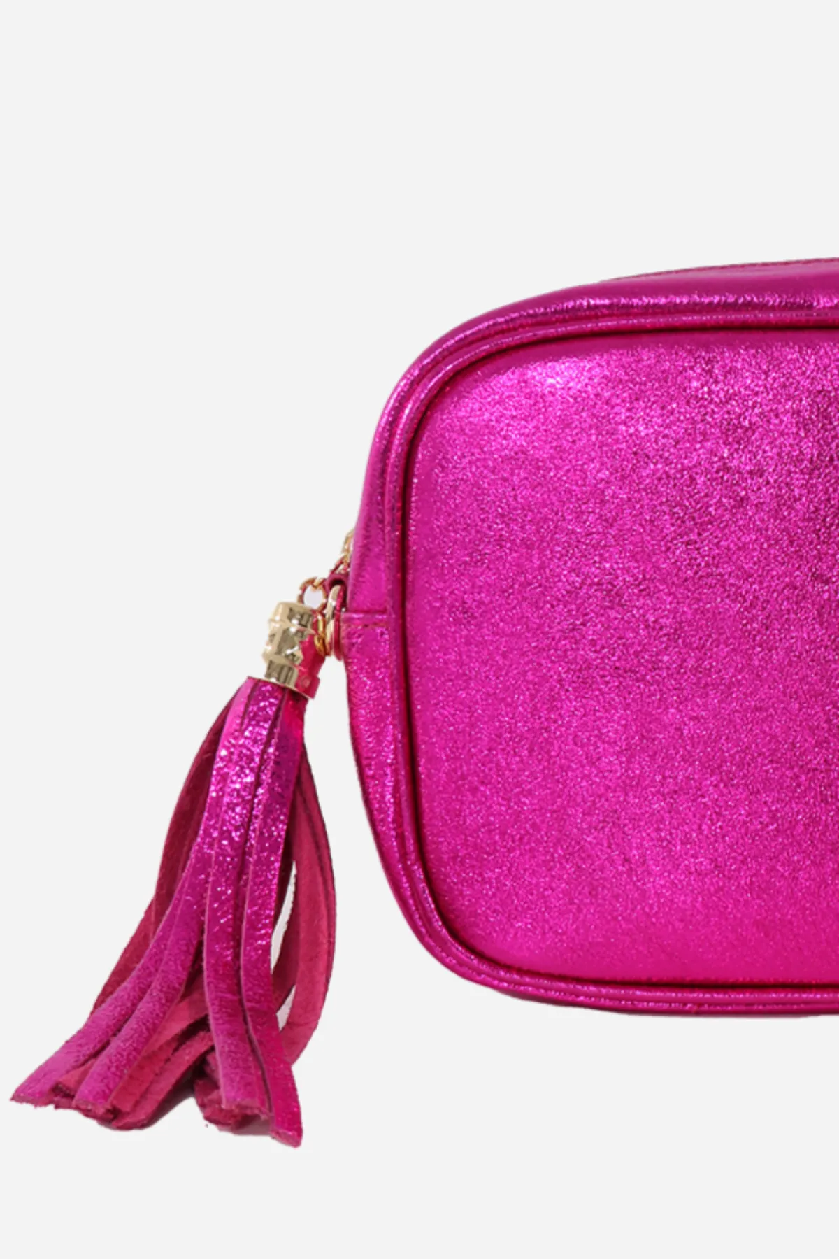 Beau Italian Leather Crossbody Bag - Raspberry, Metallic