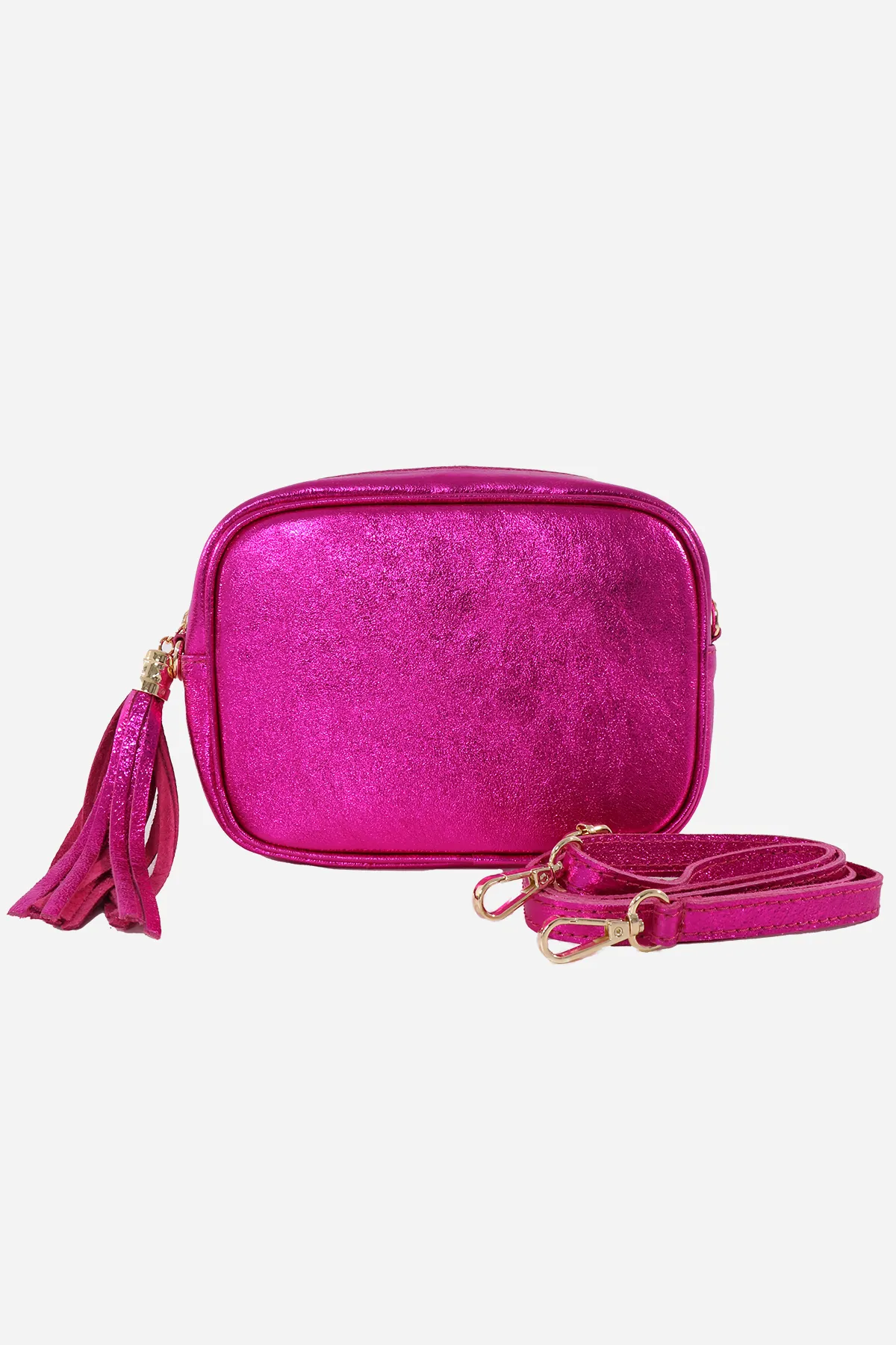 Beau Italian Leather Crossbody Bag - Raspberry, Metallic