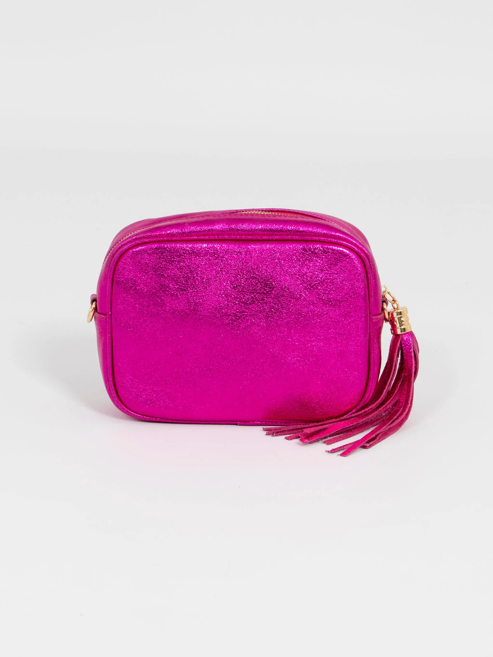 Beau Italian Leather Crossbody Bag - Raspberry, Metallic