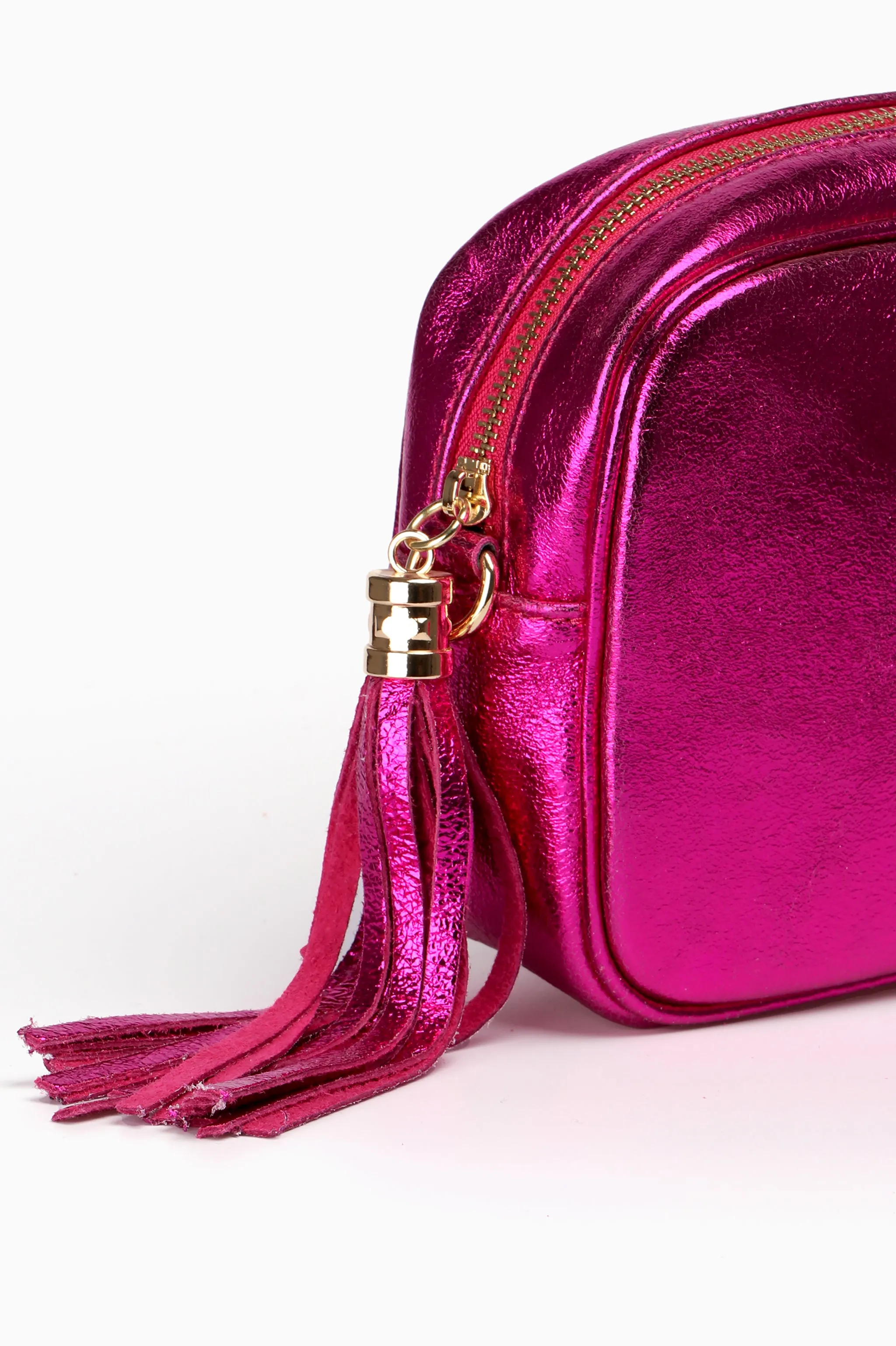 Beau Italian Leather Crossbody Bag - Raspberry, Metallic