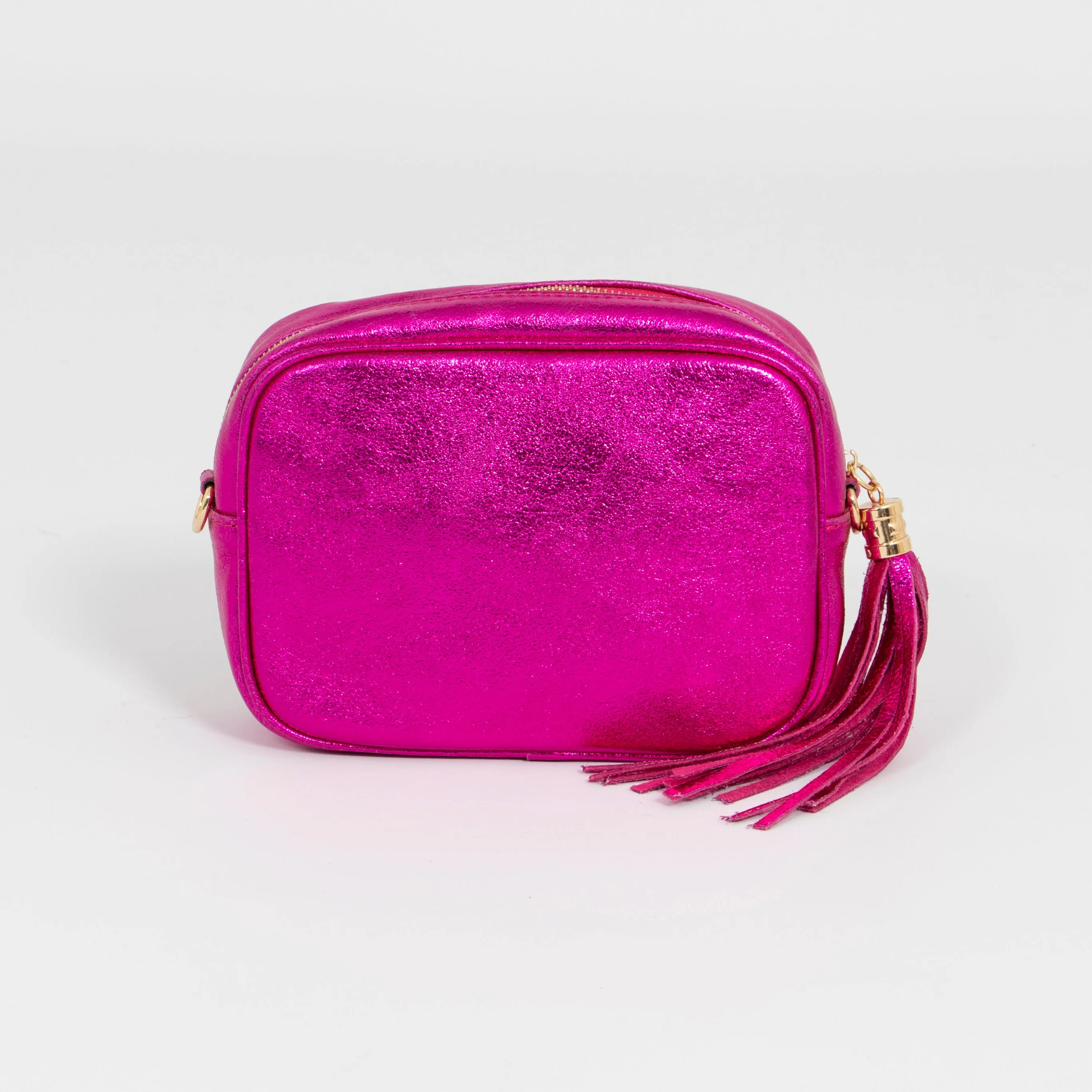 Beau Italian Leather Crossbody Bag - Raspberry, Metallic