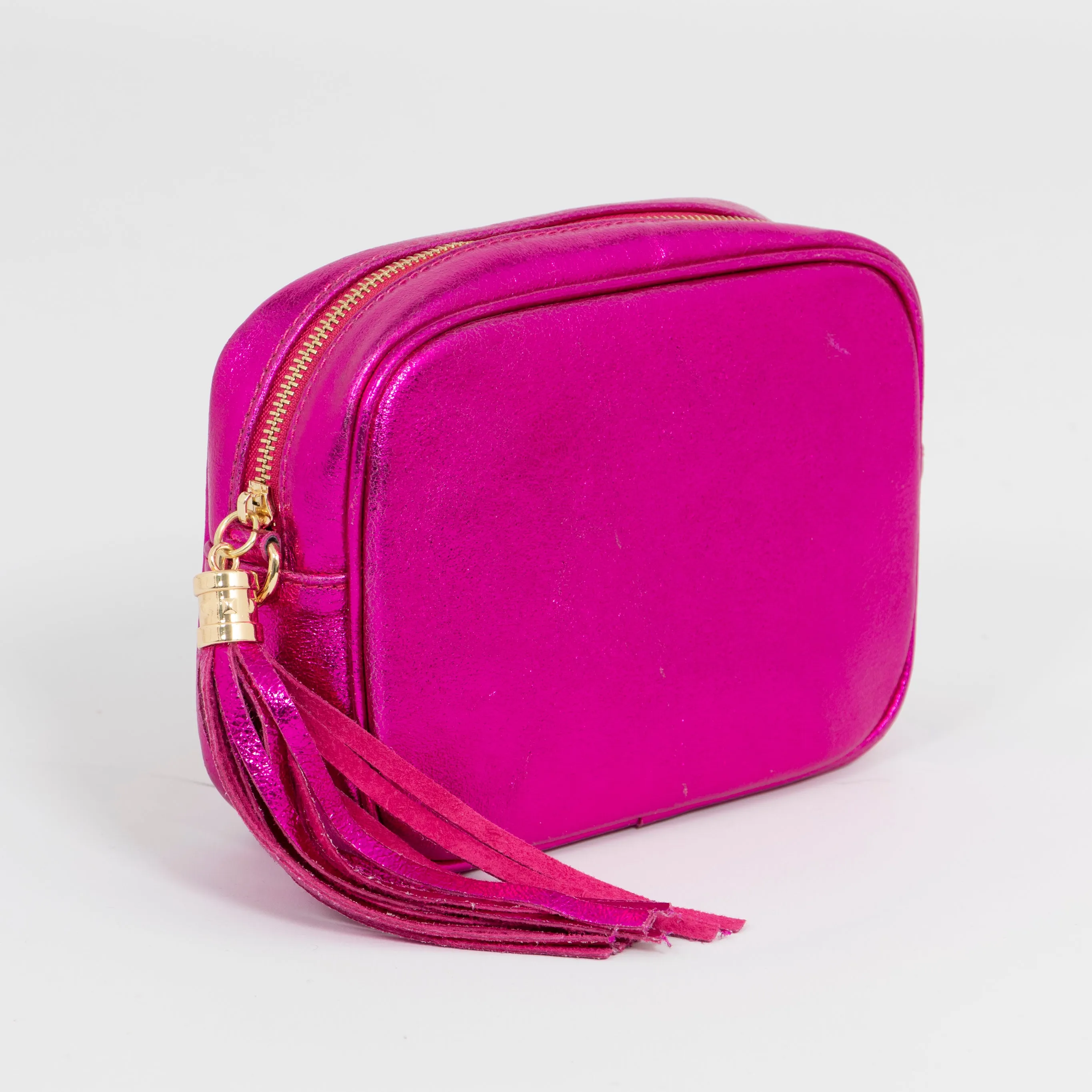 Beau Italian Leather Crossbody Bag - Raspberry, Metallic