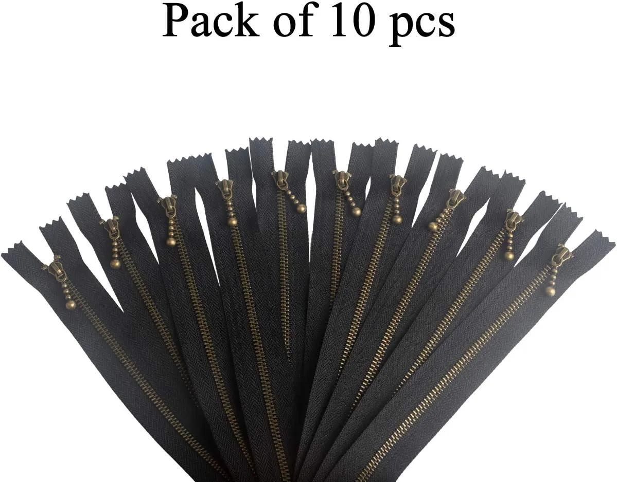 Beaulegan Metal Zippers 10 Pcs - #3 Antique Brass Close-end 7.9 Inch (20 cm), Black