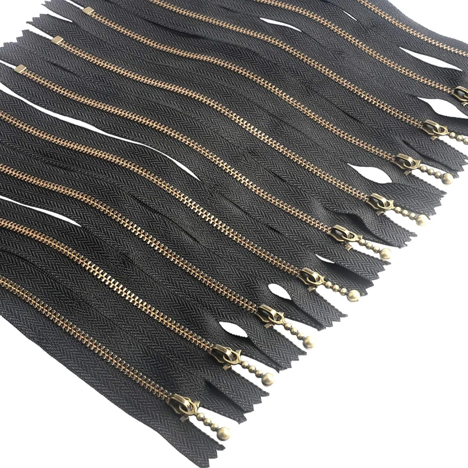 Beaulegan Metal Zippers 10 Pcs - #3 Antique Brass Close-end 7.9 Inch (20 cm), Black