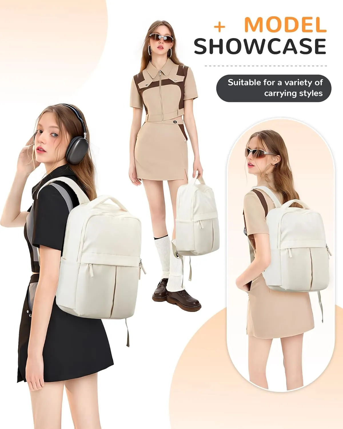 Beige Laptop Backpack For Women Travel Backpack Carry On Backpack For Airplanes College Backpacks For Women Men Causal Daypack Backpacks Waterproof Aesthetic Gym Work Travelling Backpack