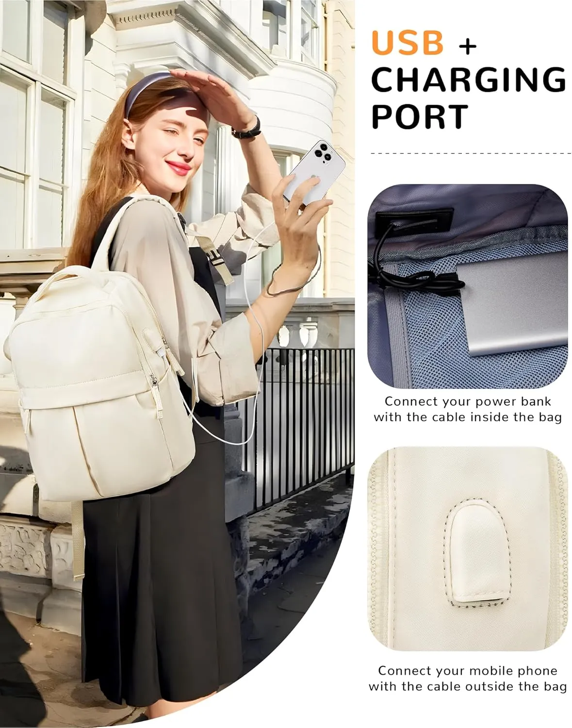Beige Laptop Backpack For Women Travel Backpack Carry On Backpack For Airplanes College Backpacks For Women Men Causal Daypack Backpacks Waterproof Aesthetic Gym Work Travelling Backpack