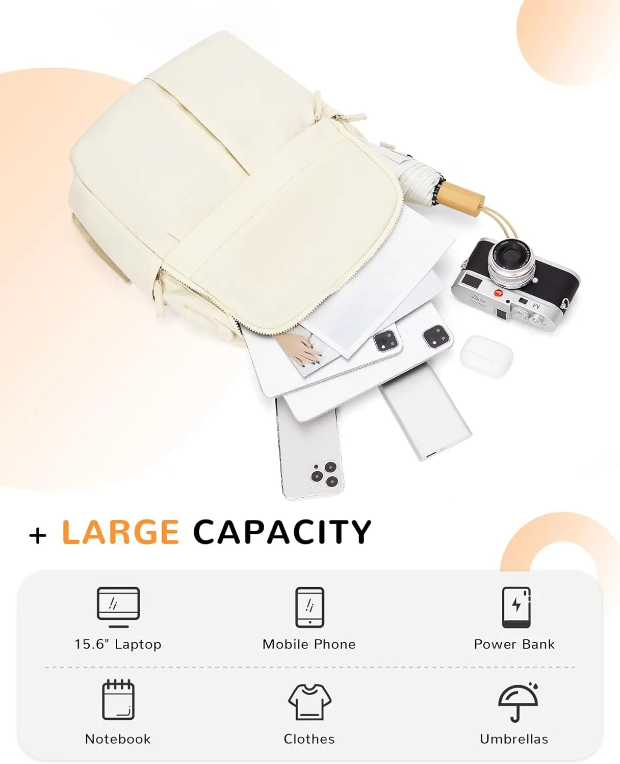 Beige Laptop Backpack For Women Travel Backpack Carry On Backpack For Airplanes College Backpacks For Women Men Causal Daypack Backpacks Waterproof Aesthetic Gym Work Travelling Backpack