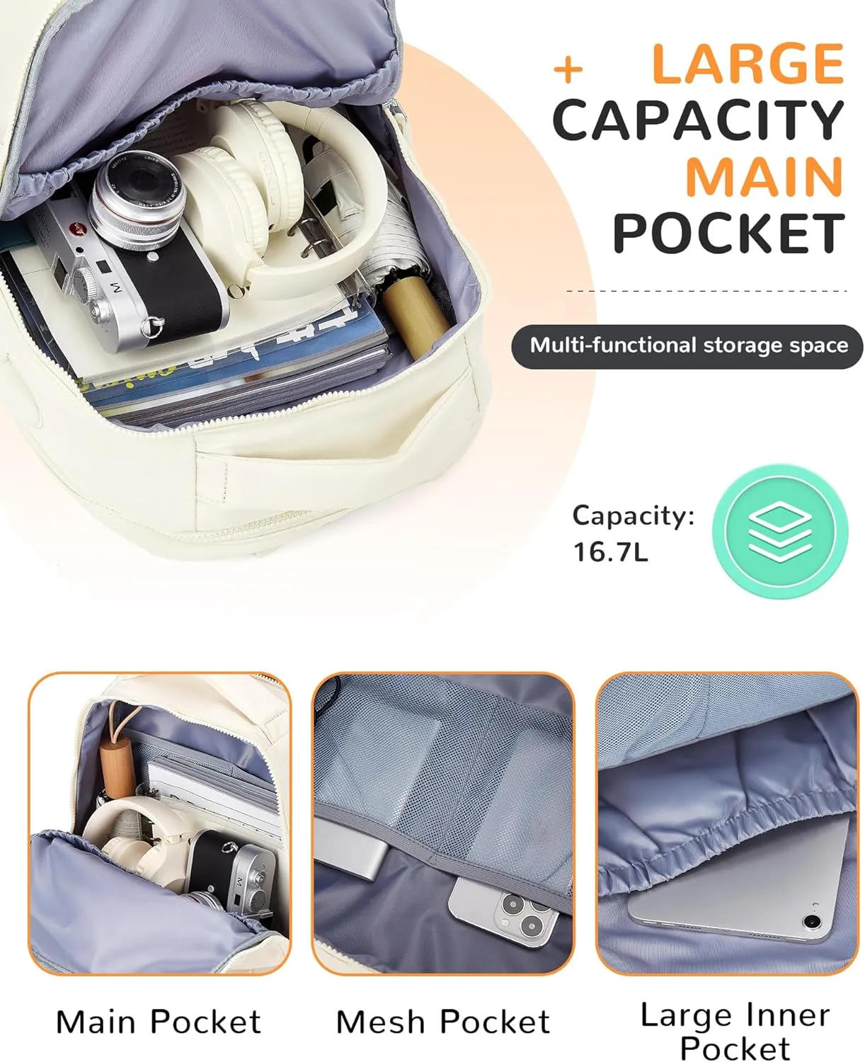 Beige Laptop Backpack For Women Travel Backpack Carry On Backpack For Airplanes College Backpacks For Women Men Causal Daypack Backpacks Waterproof Aesthetic Gym Work Travelling Backpack