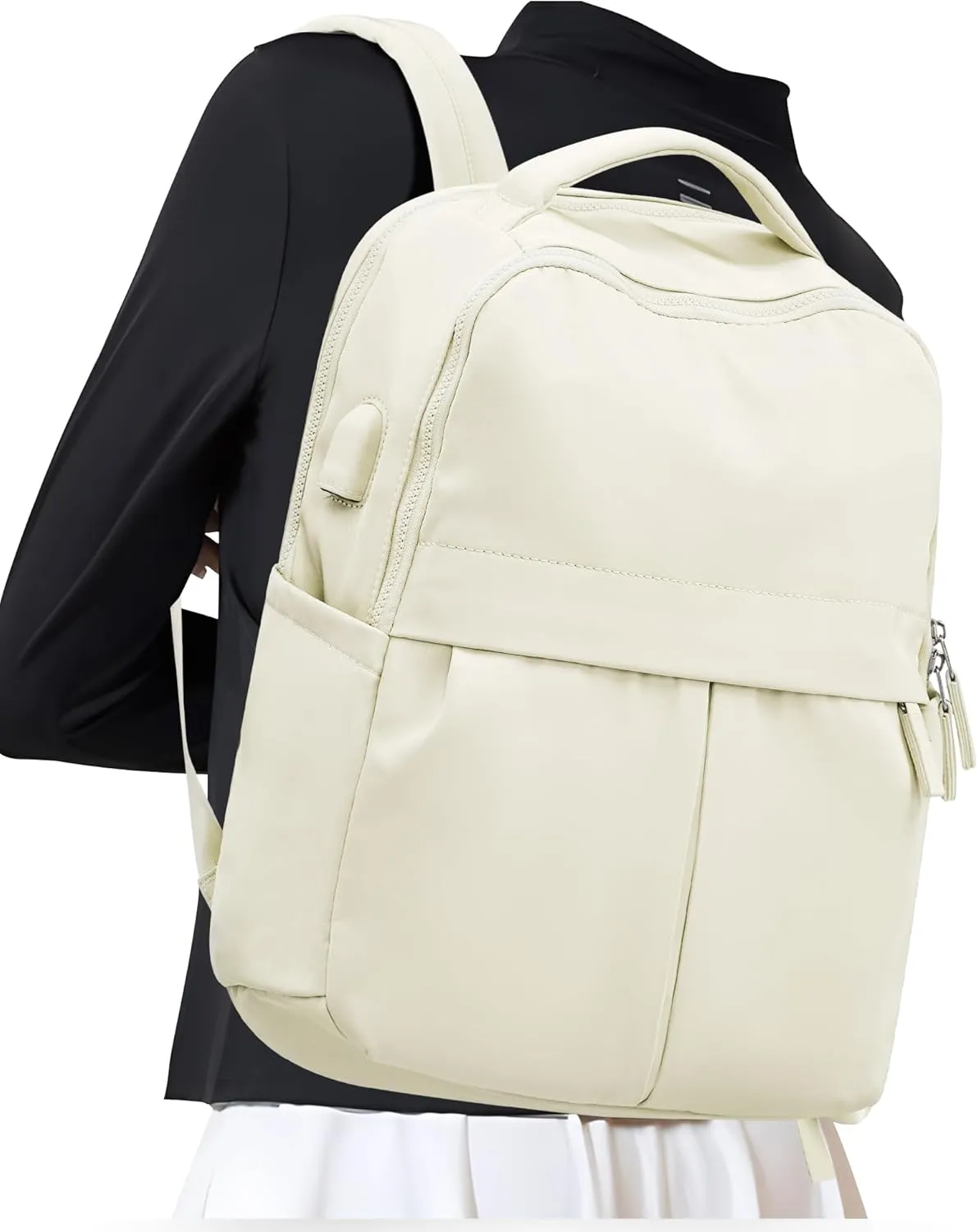 Beige Laptop Backpack For Women Travel Backpack Carry On Backpack For Airplanes College Backpacks For Women Men Causal Daypack Backpacks Waterproof Aesthetic Gym Work Travelling Backpack