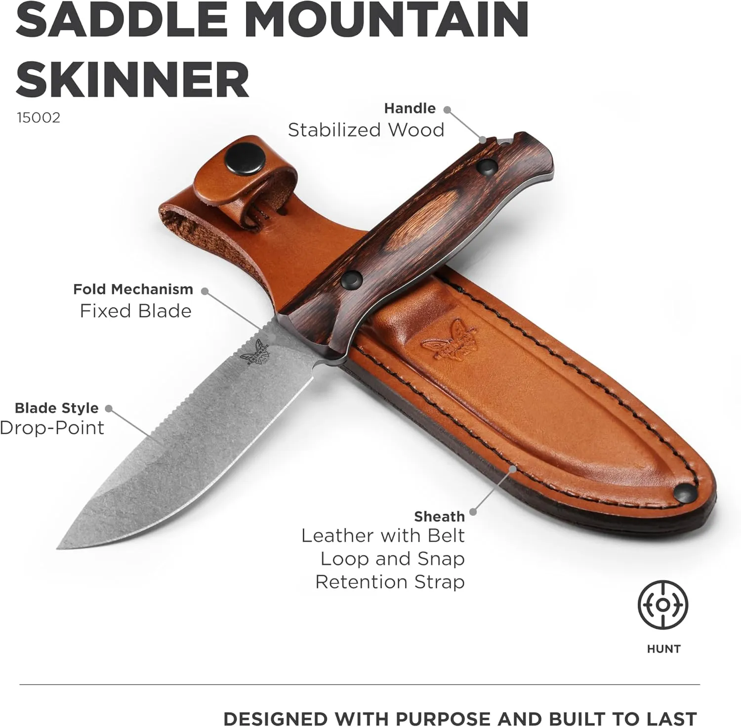 Benchmade - Saddle Mountain 15002 Hunting Knife with Wood Handle (15002)