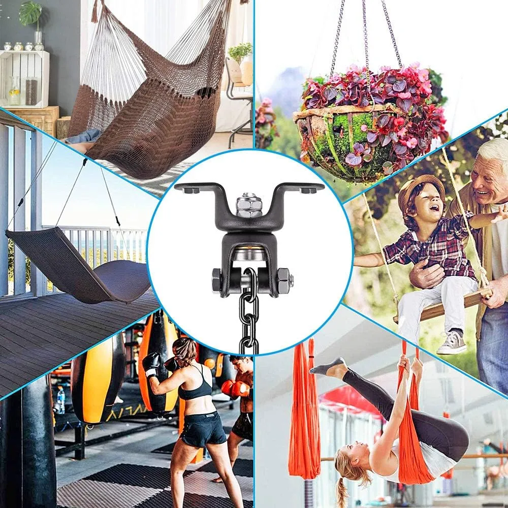 BeneLabel Hanging Kits Hammock Chair Hardware, Heavy Duty Swing Hanger with Chain, Indoor Outdoor Playground Hanging Hammock Punching Bags, 2 Screws, 600 LB Capacity, 47"/4ft, 360° Rotation, Black