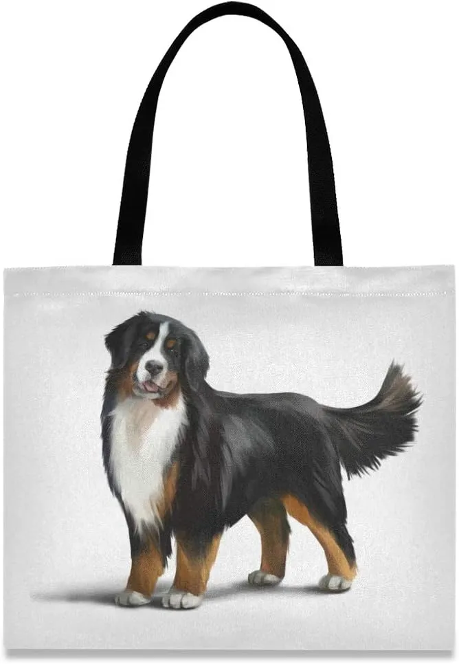 Bernese Mountain Dog Canvas Tote Bag Puppy Pets Casual Grocery Shopping Bags Eco-Friendly Shoulder Handbag Gym Travel Beach Laptop Bags for Women
