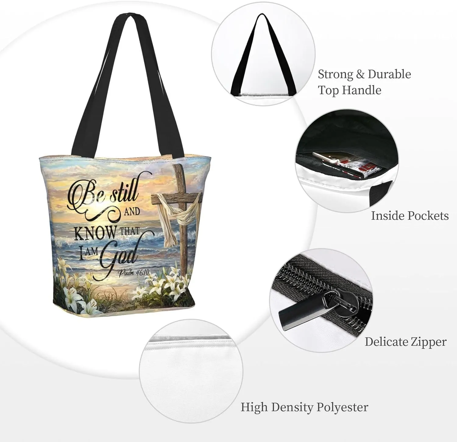 Bible Tote Bag for Women, Inspirational Scripture Christian Large Capacity Reusable Grocery Bags