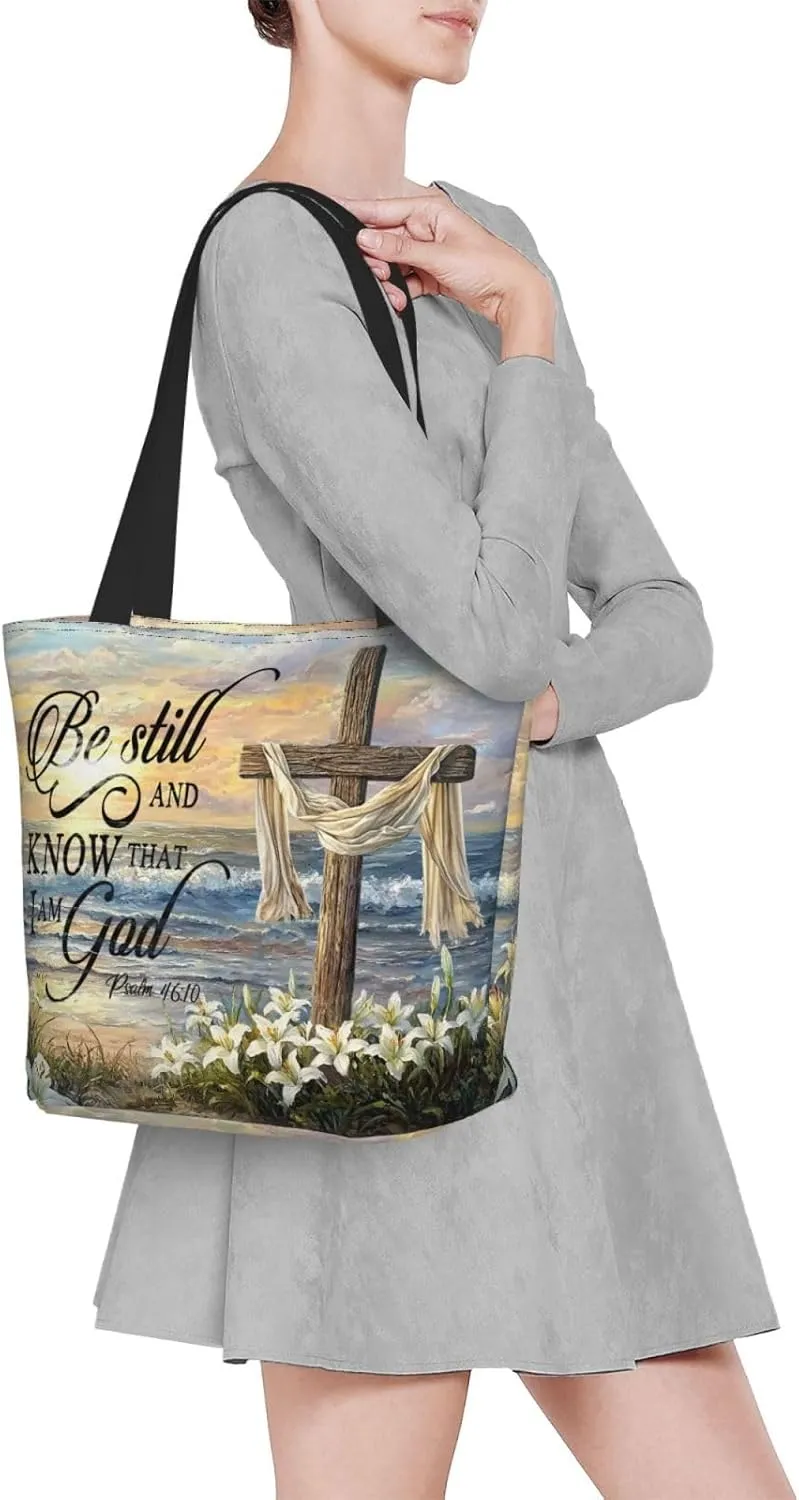 Bible Tote Bag for Women, Inspirational Scripture Christian Large Capacity Reusable Grocery Bags