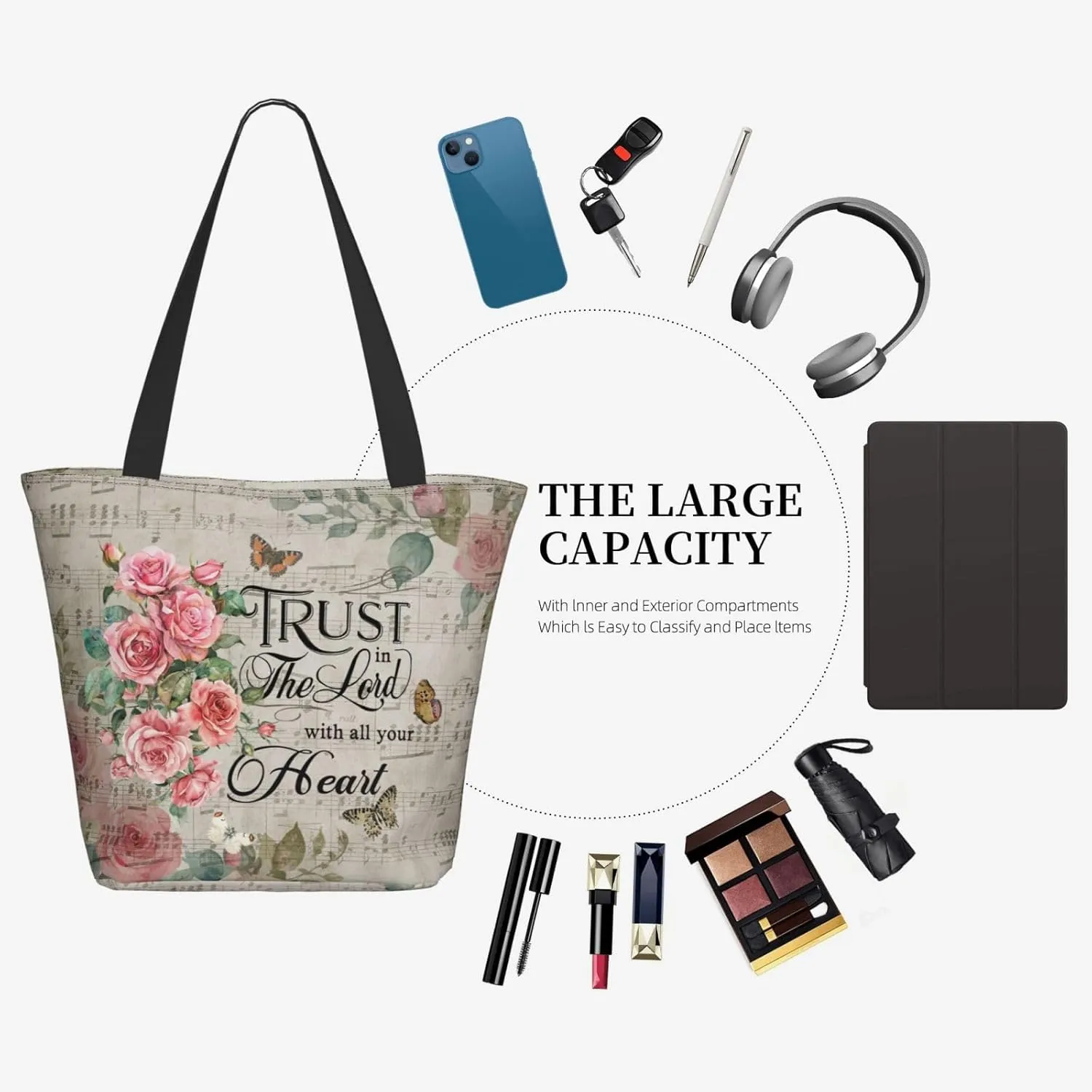 Bible Tote Bag for Women, Inspirational Scripture Christian Large Capacity Reusable Grocery Bags