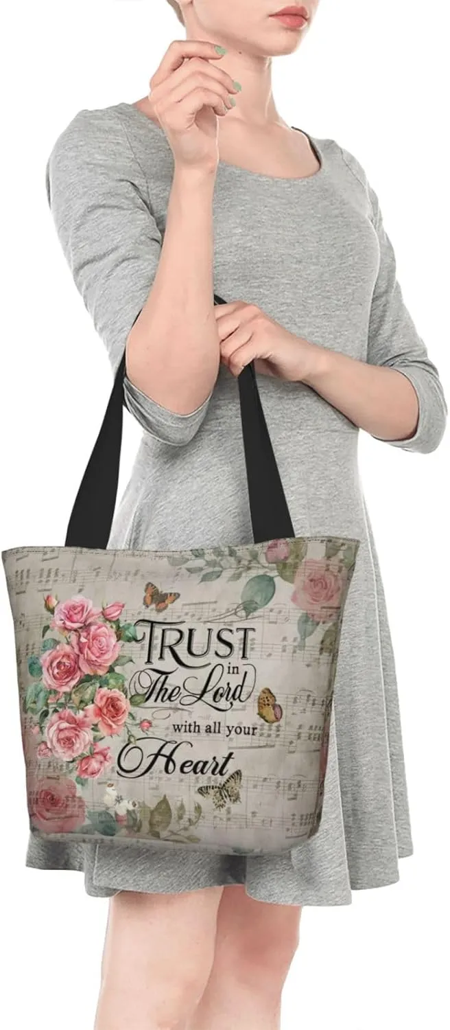Bible Tote Bag for Women, Inspirational Scripture Christian Large Capacity Reusable Grocery Bags