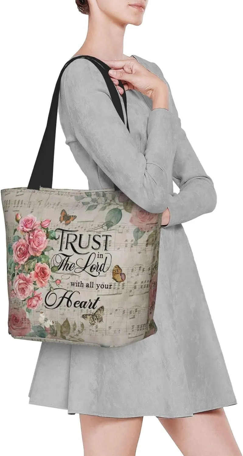 Bible Tote Bag for Women, Inspirational Scripture Christian Large Capacity Reusable Grocery Bags