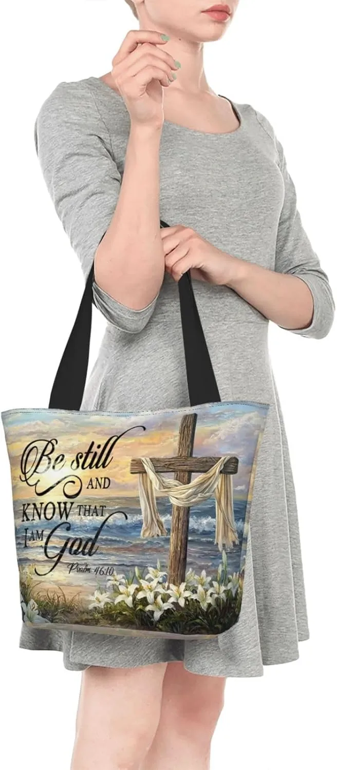 Bible Tote Bag for Women, Inspirational Scripture Christian Large Capacity Reusable Grocery Bags