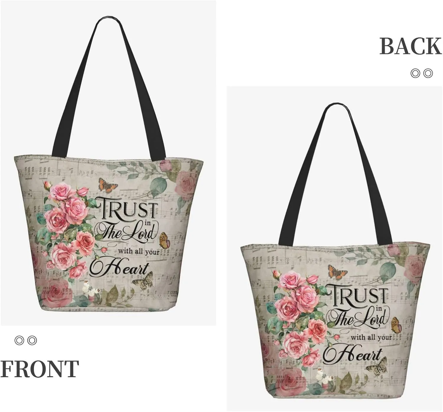 Bible Tote Bag for Women, Inspirational Scripture Christian Large Capacity Reusable Grocery Bags