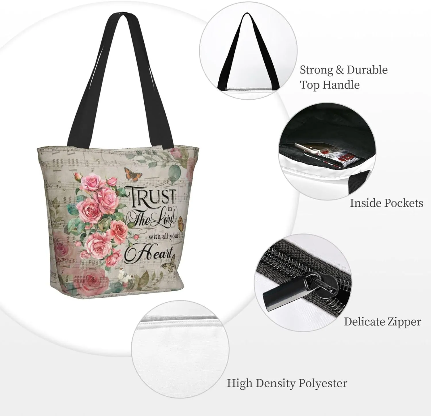 Bible Tote Bag for Women, Inspirational Scripture Christian Large Capacity Reusable Grocery Bags