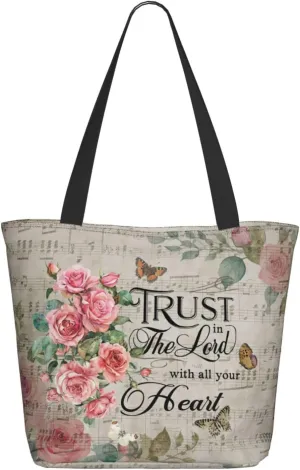 Bible Tote Bag for Women, Inspirational Scripture Christian Large Capacity Reusable Grocery Bags
