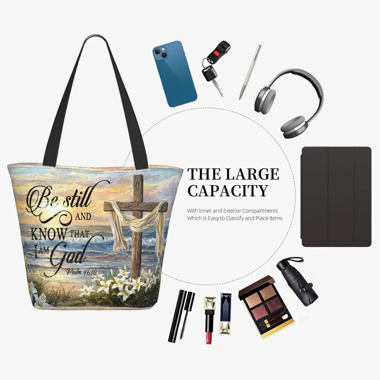 Bible Tote Bag for Women, Inspirational Scripture Christian Large Capacity Reusable Grocery Bags