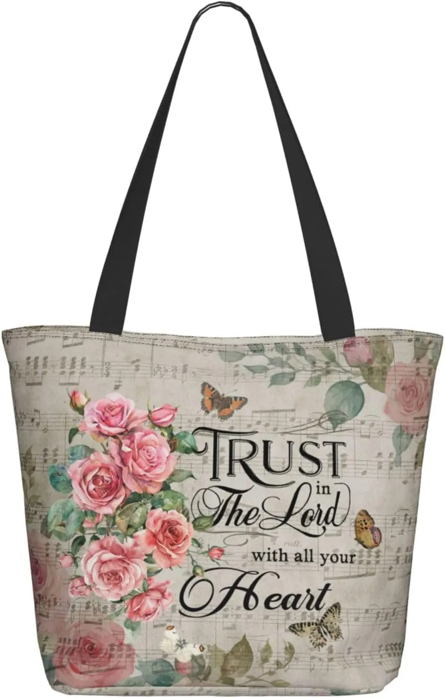 Bible Tote Bag for Women, Inspirational Scripture Christian Large Capacity Reusable Grocery Bags