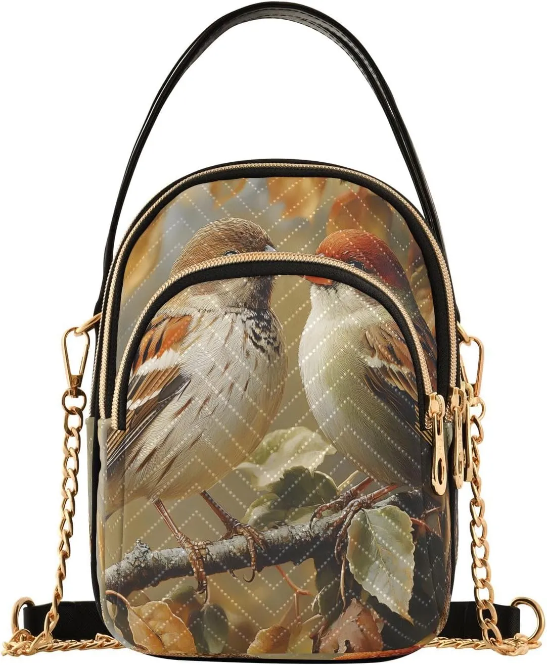 Bird Leaves Crossbody Bag for Women Mini Cell Phone Purse Women's Shoulder Handbag