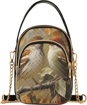 Bird Leaves Crossbody Bag for Women Mini Cell Phone Purse Women's Shoulder Handbag