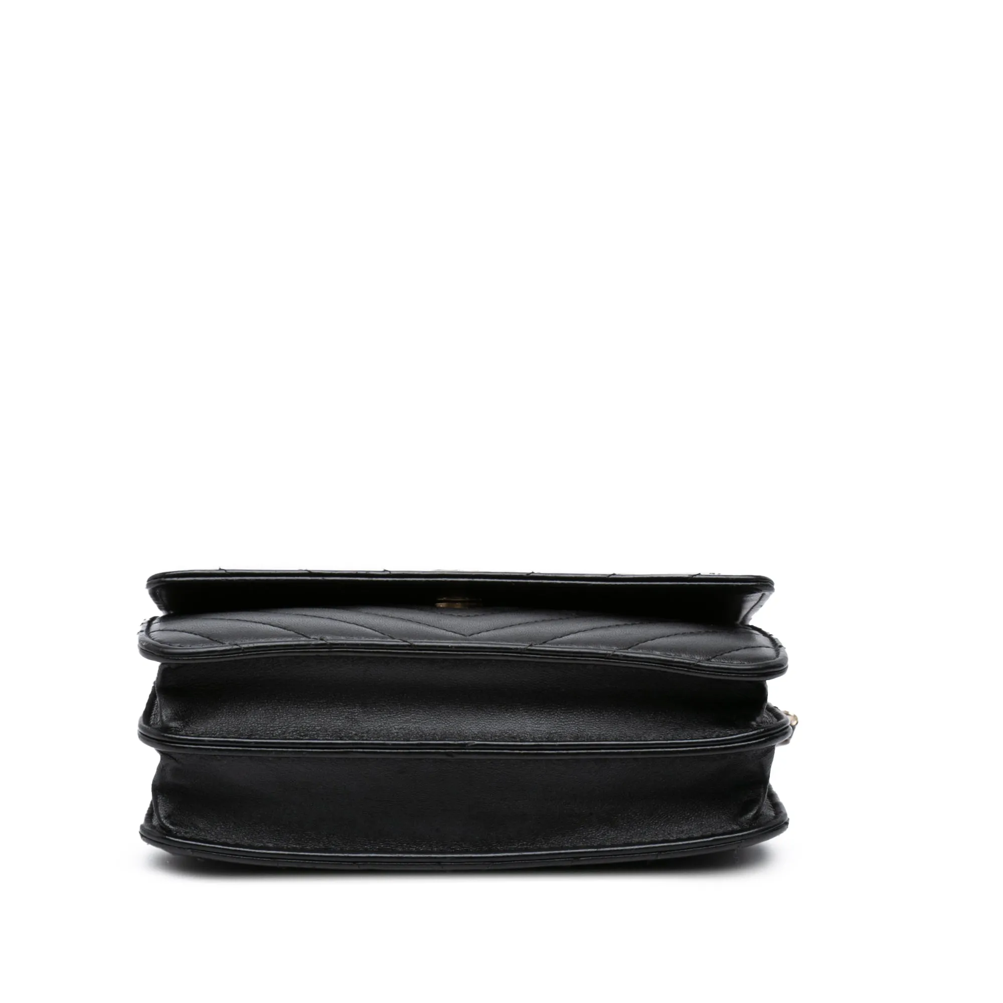 Black Chanel CC Chevron Lambskin Square Wallet On Chain Crossbody Bag