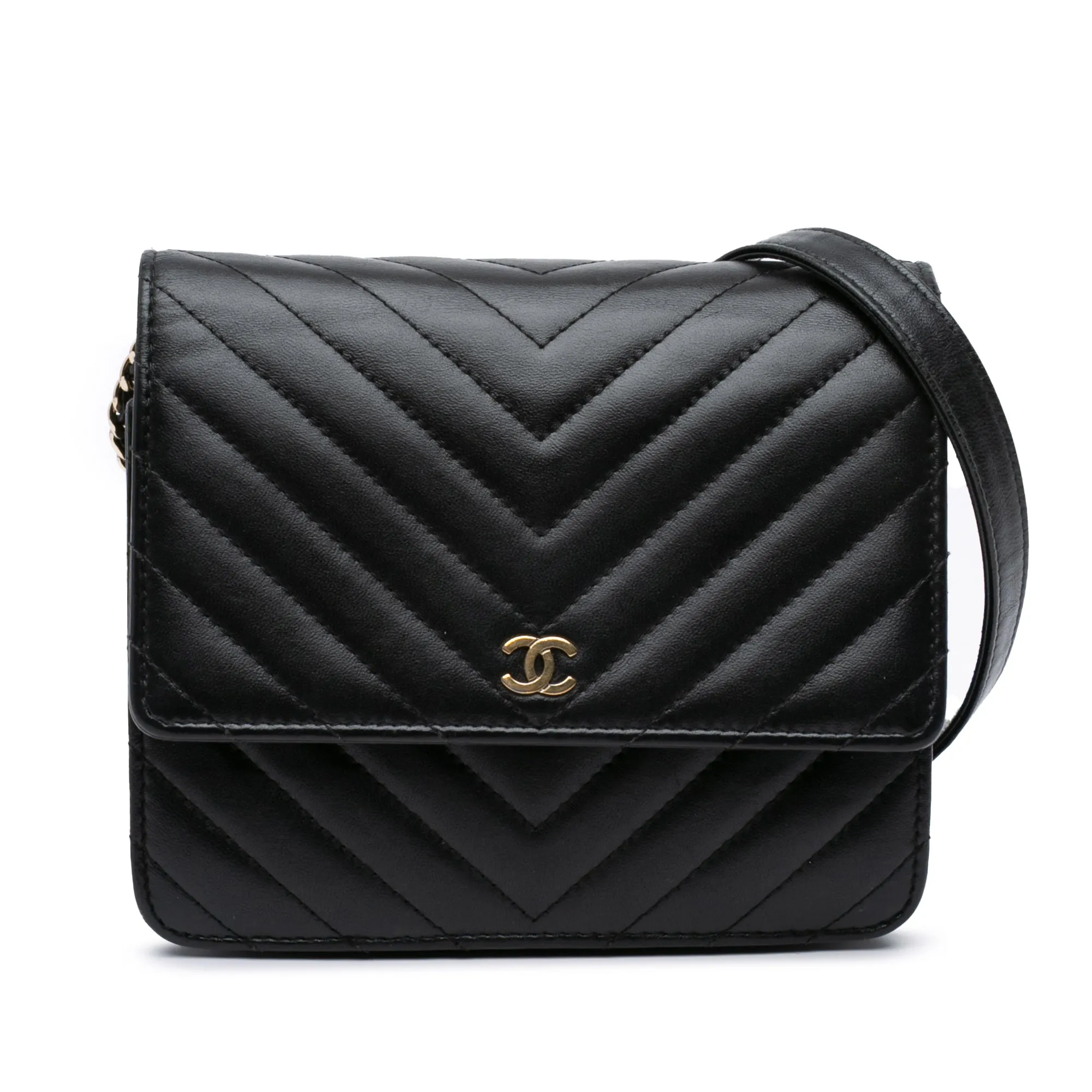 Black Chanel CC Chevron Lambskin Square Wallet On Chain Crossbody Bag