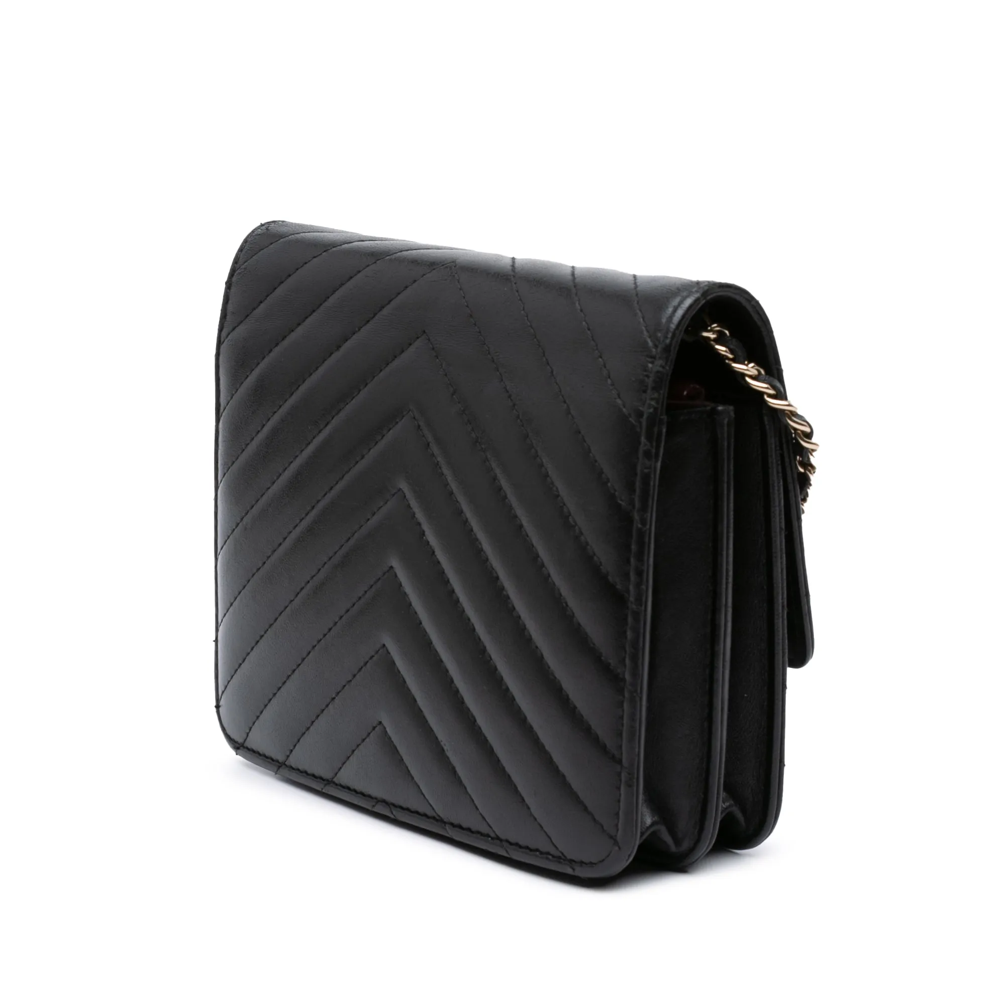 Black Chanel CC Chevron Lambskin Square Wallet On Chain Crossbody Bag