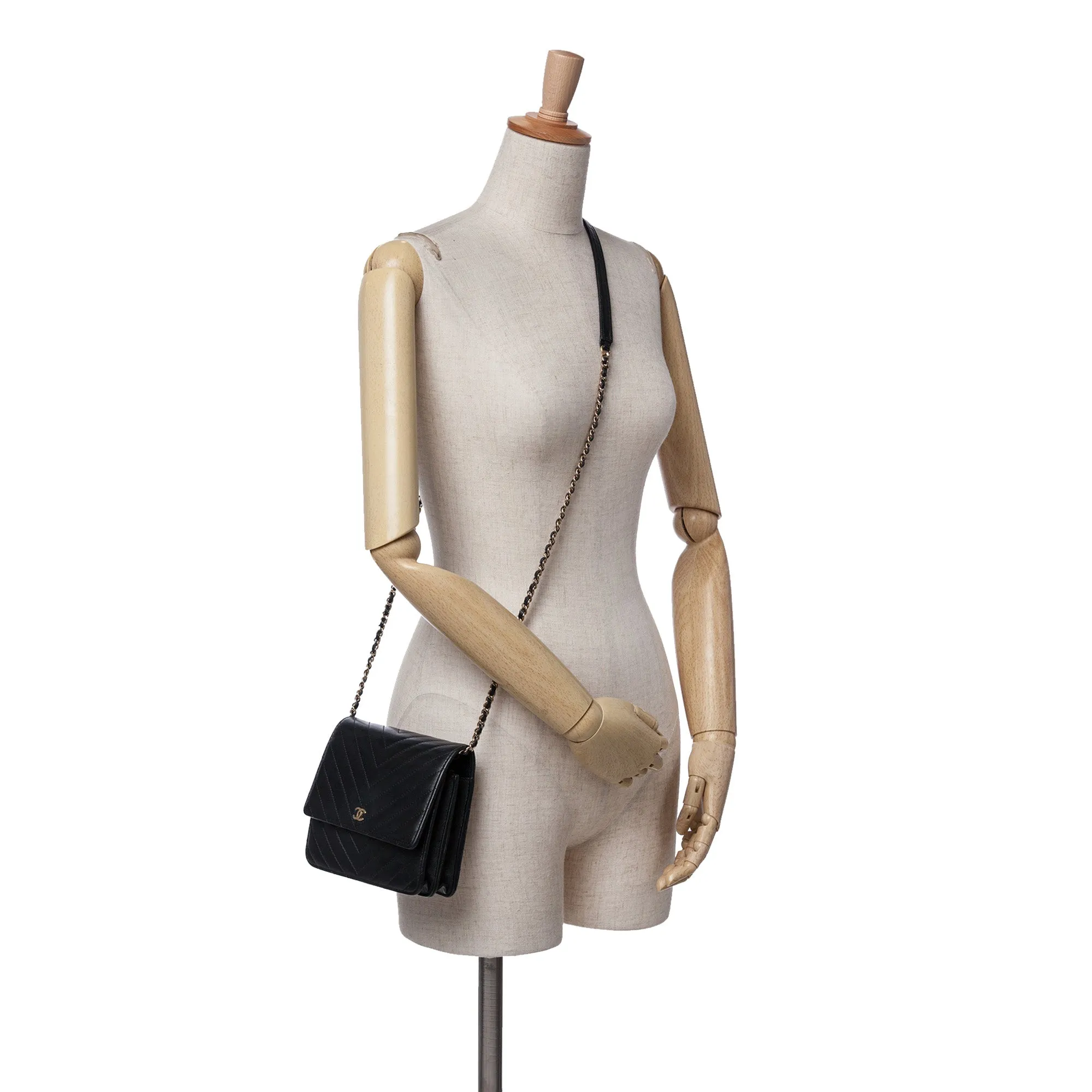 Black Chanel CC Chevron Lambskin Square Wallet On Chain Crossbody Bag