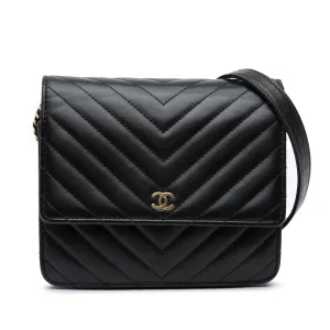 Black Chanel CC Chevron Lambskin Square Wallet On Chain Crossbody Bag