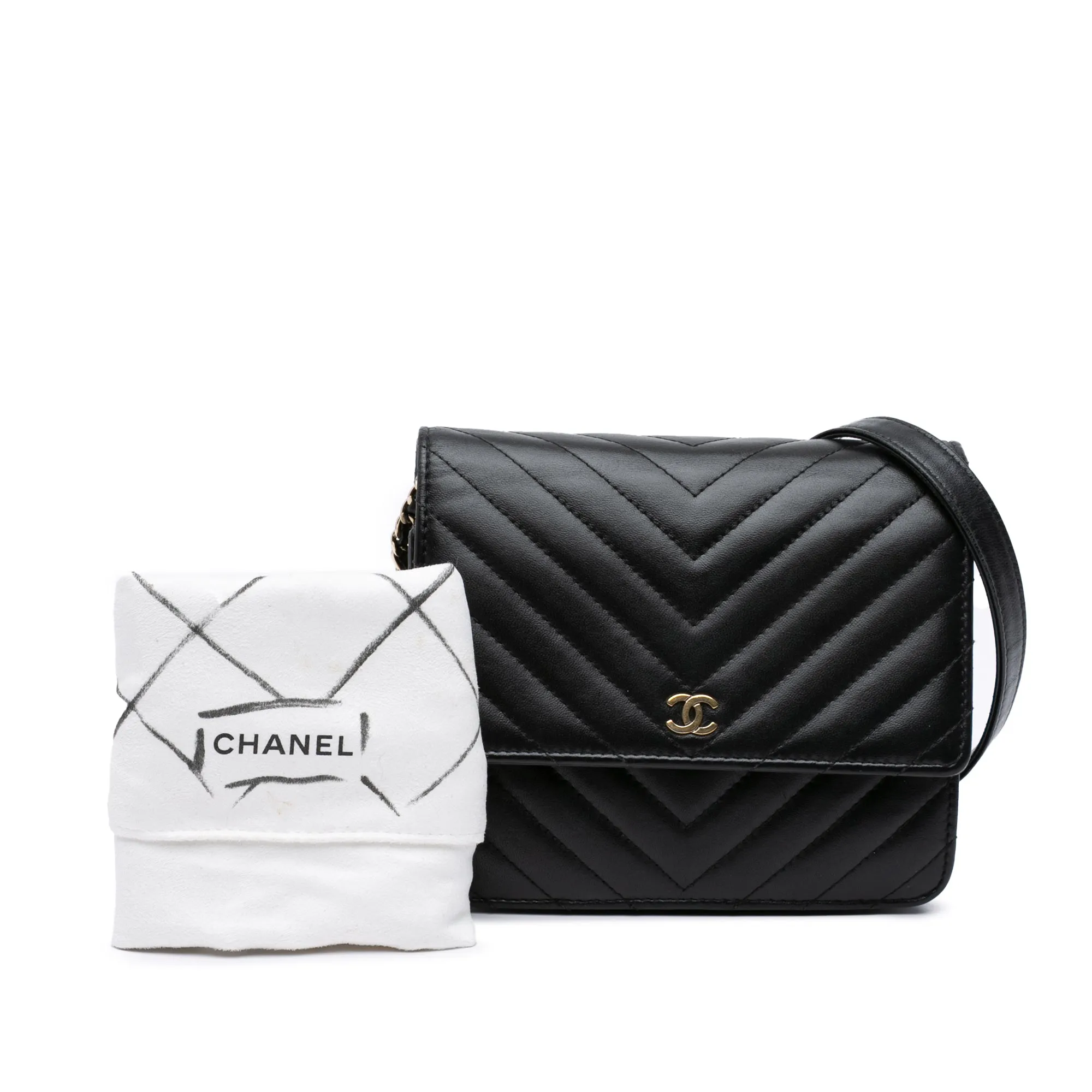Black Chanel CC Chevron Lambskin Square Wallet On Chain Crossbody Bag