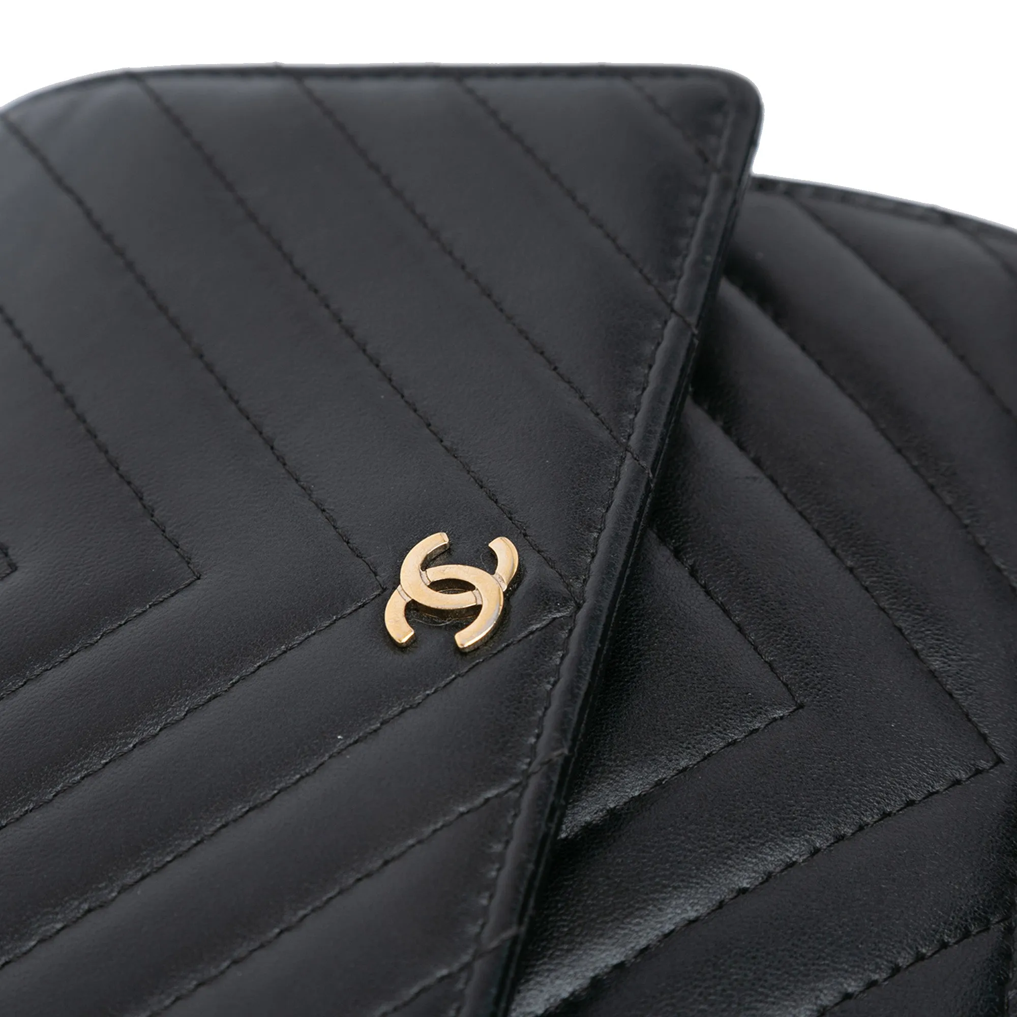 Black Chanel CC Chevron Lambskin Square Wallet On Chain Crossbody Bag