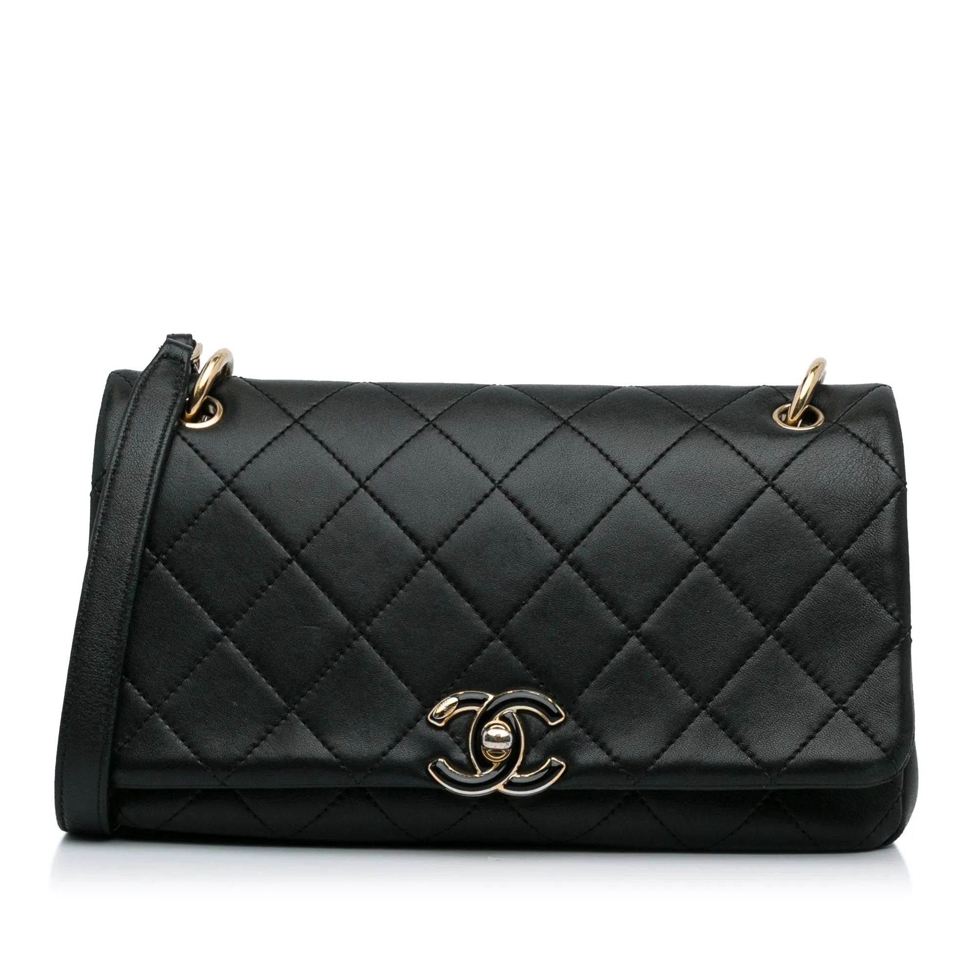 Black Chanel Large Lambskin Twist Chain Enamel CC Flap Crossbody Bag