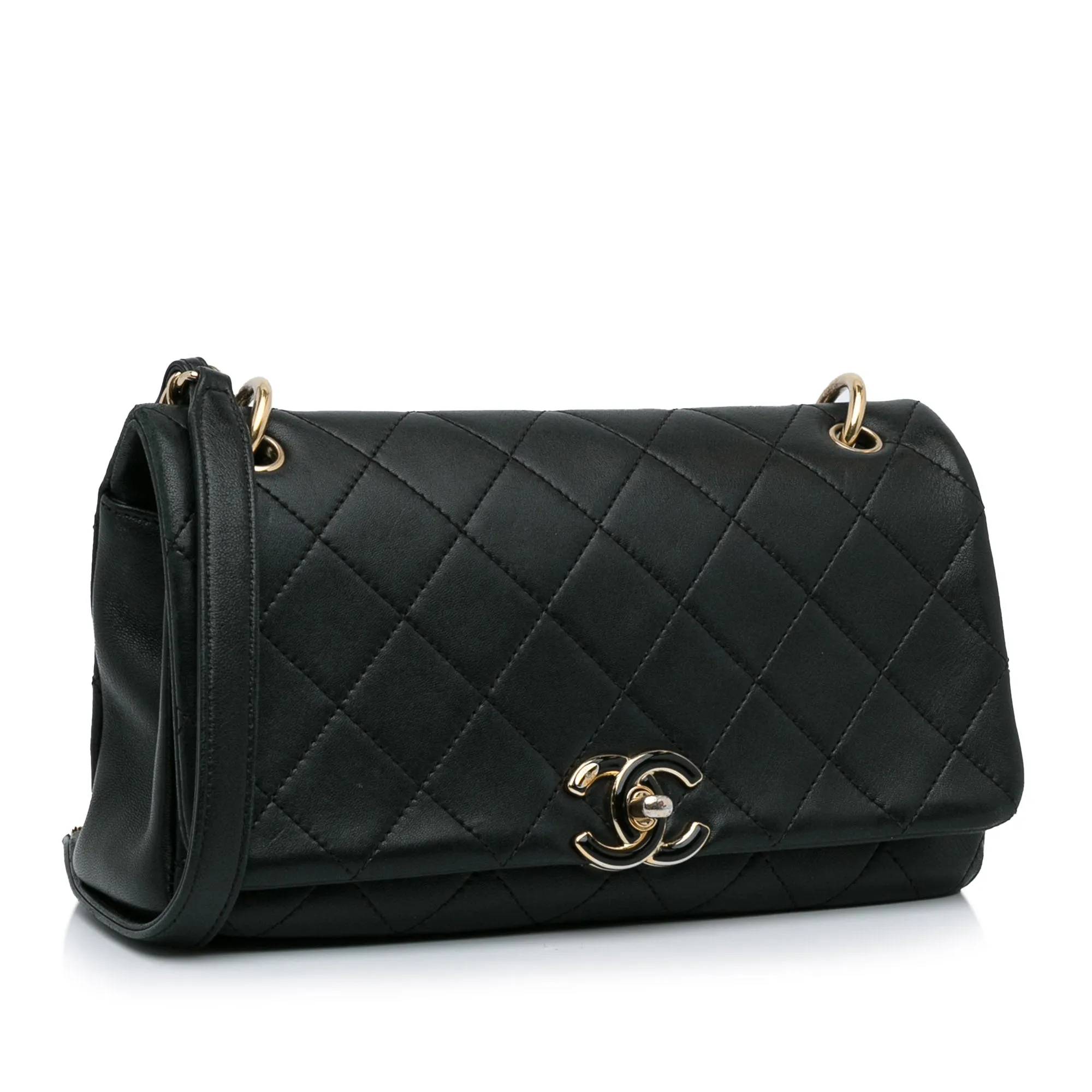Black Chanel Large Lambskin Twist Chain Enamel CC Flap Crossbody Bag