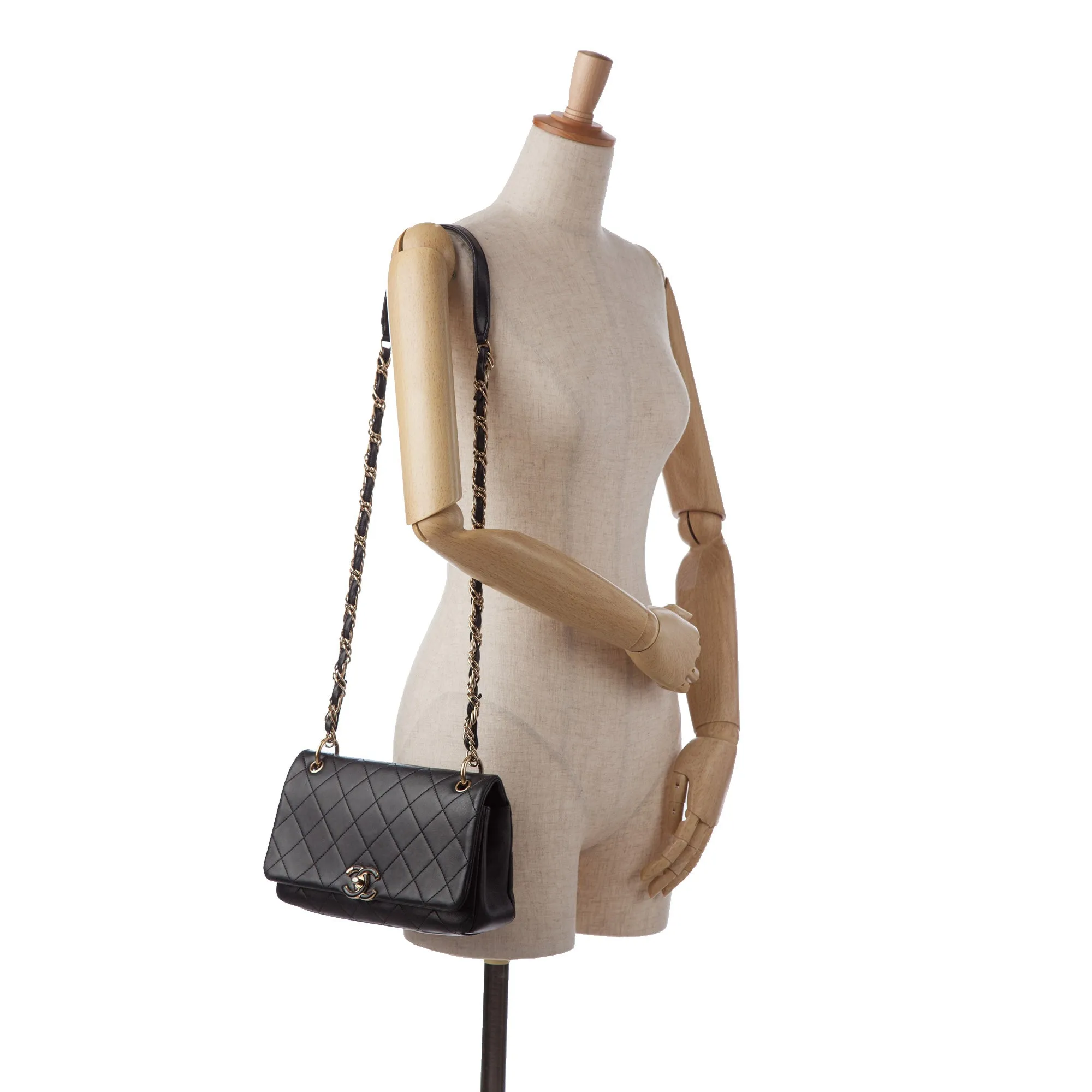 Black Chanel Large Lambskin Twist Chain Enamel CC Flap Crossbody Bag