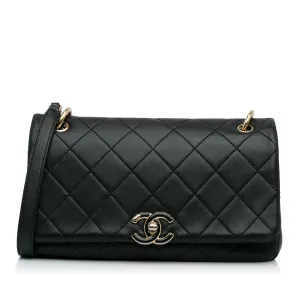 Black Chanel Large Lambskin Twist Chain Enamel CC Flap Crossbody Bag