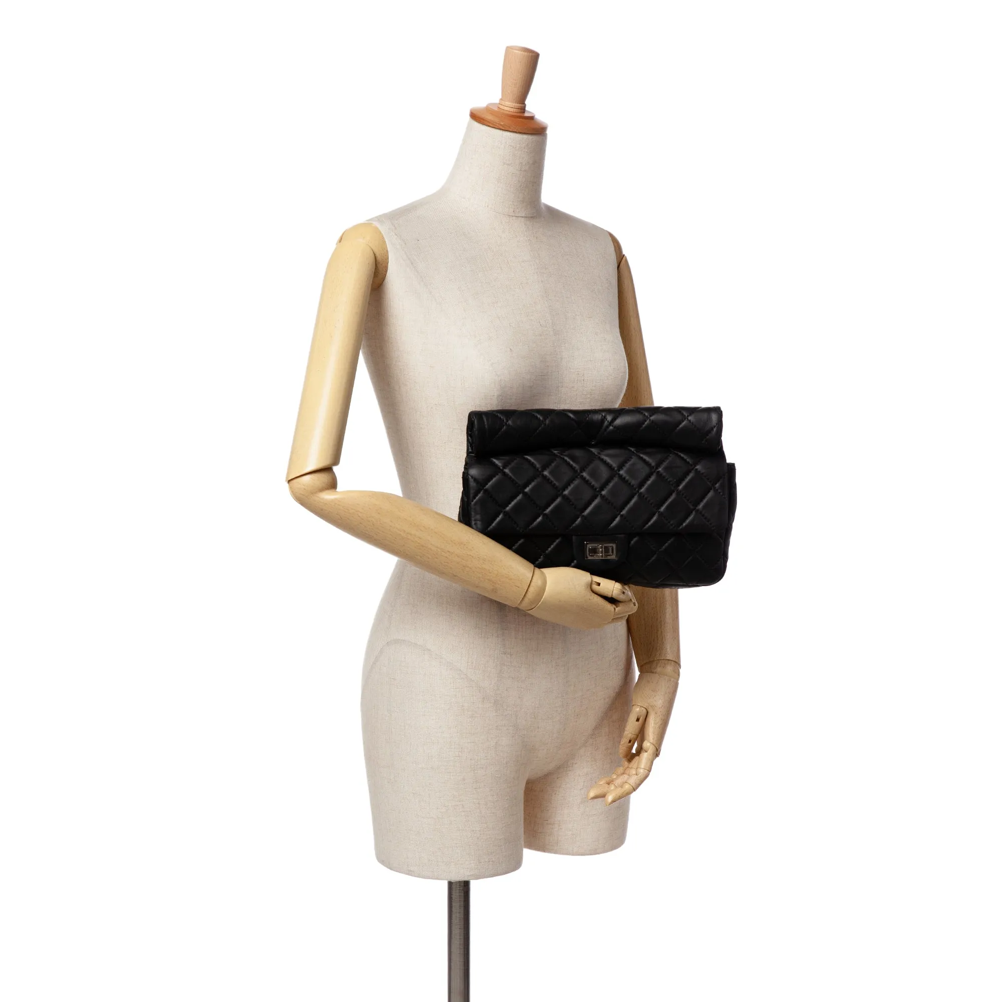 Black Chanel Reissue 2.55 Metallic Lambskin Roll Clutch